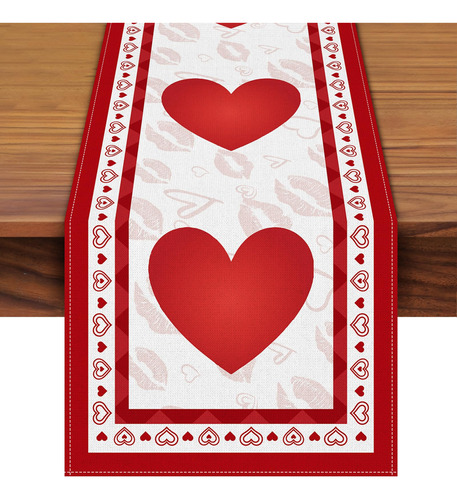 Camino De Mesa Corazones Rojos Decoración 183 X 33 Cm Funda