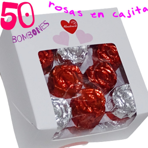50 Bombones Rosas Colores Chocolate Souvenirs Cajita Visor