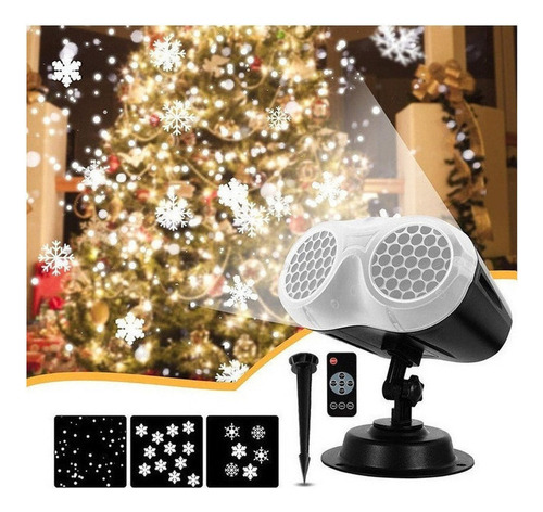 Proyector Luz Navideña 3d Copos Nieve Con Mando A Distancia