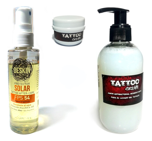 Combo Crema P/tattoo + Protector Solar + Jabon Antibacterial