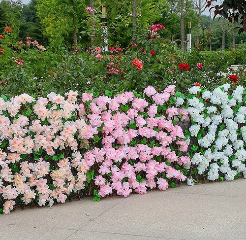 Plantas Artificiales Decorativas Cerca Extensible Con Flores Rosa Chicle