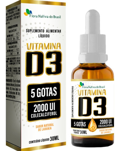 Vitamina D3 2000ui Em Gotas Flora Nativa 30ml Sabor Laranja