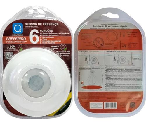 Sensor Presença Teto Embutir Sobrepor 6 Funções Bivolt Qa19