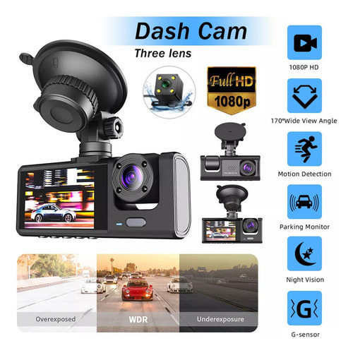Cámara Para Automovil Accesorio Dashcamera Hd1080p 3pantalla