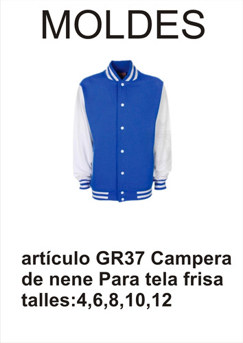 Moldes D Calidad Patrones Para Campera De Nene Tela Frisa 4,6,8,10,12