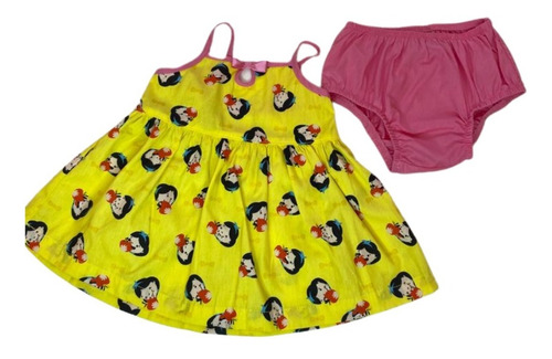 Conjunto Infantil Bebê Vestido + Calcinha Amarelo Estampado