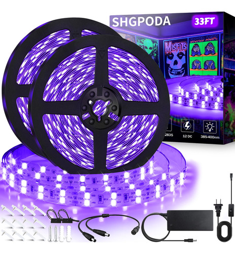 Shgpoda Tira De Luz Led Negra Mejorada De 72 W, 33 Pies, 120