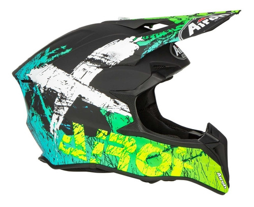 Casco Airoh Cross Wraap Smile Azul 1330grs Amarillo Mate