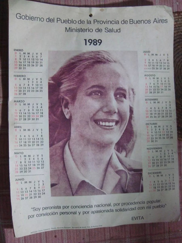 Almanaque 1989 Evita Eva Perón Minist De Salud 31x40 Cm