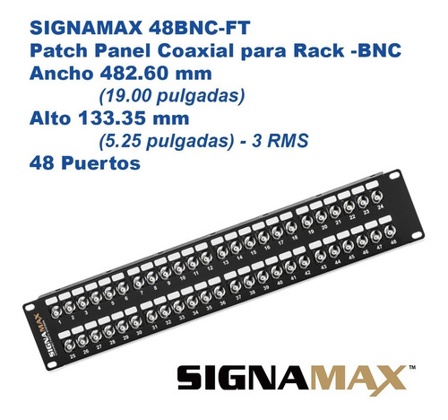 Signamax 48bnc-ft - Patchpanel Coaxial Rack 3rms, 48 Puertos