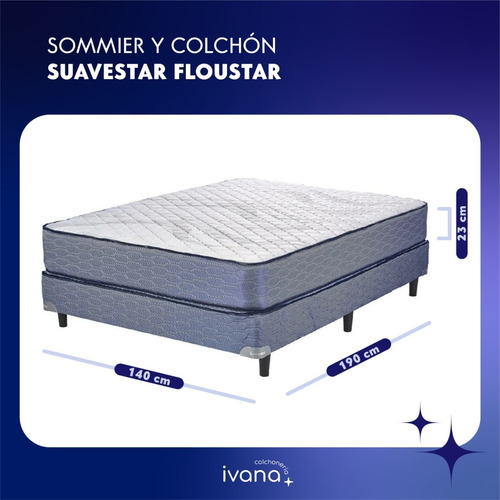 Imagen 3 de 10 de Combo Suavestar Colchon+sommier+acolchado+sabana+2 Almohadas