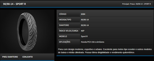 Pneu Dianteiro 90/90-14 Honda Pcx 150 Technic Sport R
