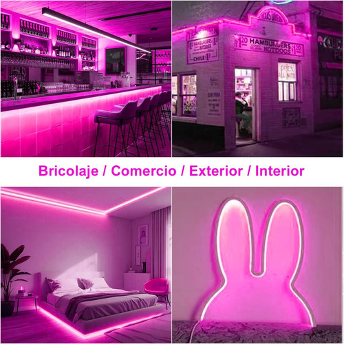 Kit Manguera Luz Neon 5 Mts + Fuente + Ficha Exterior Interior Resiste Al Agua Luminoso Flexible Levys Bazar Rosa