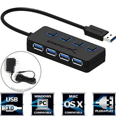 Sabrent De 4 Puertos Usb 3.0 Hub Con Interruptores De Alimen