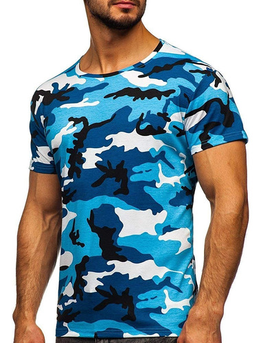 Playera De Camuflaje Militar Con Cuello Redondo Para Hombre