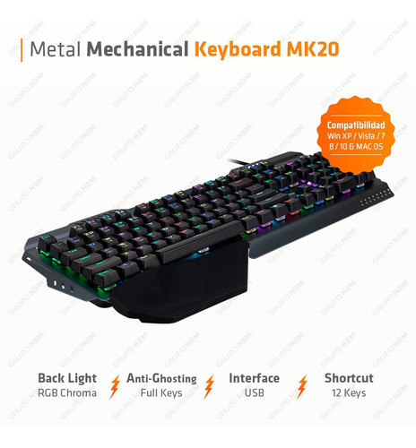 Imagen 2 de 10 de Teclado Gamer Mecanico Lina Inverse Red Meetion Mt-mk20