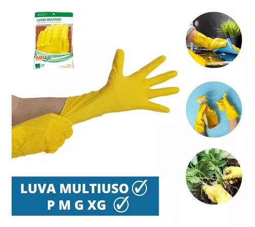 1 Par Luva Latex Amarela Multiuso Limpeza, Jardinagem | MercadoLivre