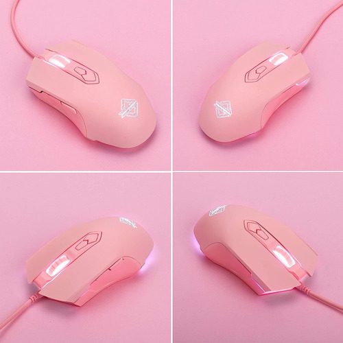 Mouse Gamer Con Cable, 7 Botones, Led, 200-4800 Dpi, Rosa