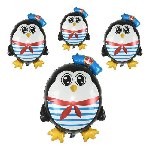 10 Globos Mini Pingüino Marinero De 43 Cm Sin Soportes