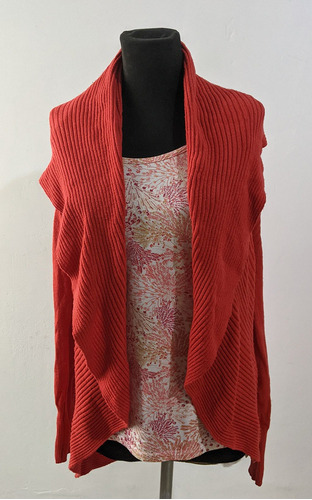 Saco Cardigan Color Rojo Tomate Tejido Abierto Talle L