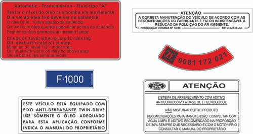 Adesivos Advertencia Cofre Motor Ford F1000 1994