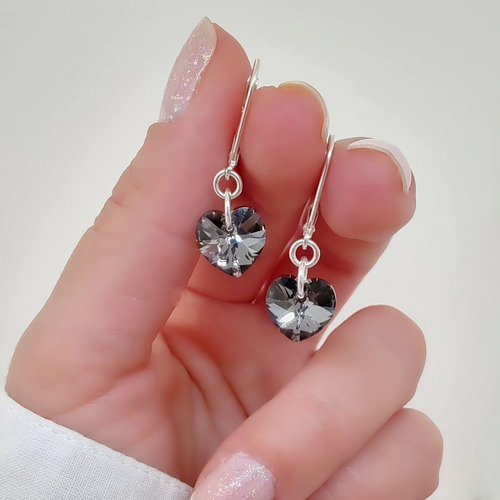 Conjunto Con Cristal Corazón 10mm Plata 925 Silver Night