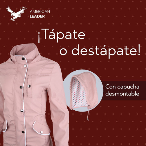 Imagen 2 de 7 de Gabardina Dama Con Gorro Desmontable Impermeable Lj21-100