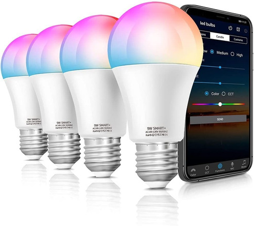 4 Foco Led Inteligente Rgbcw Wifi 9w Ajustable Multicolor