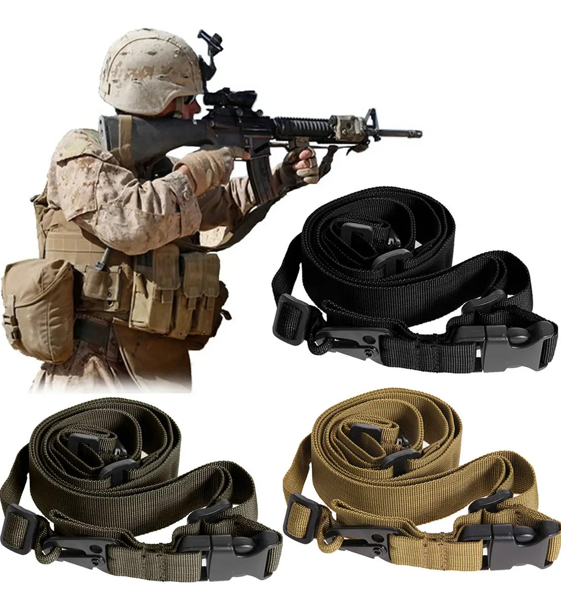 Portafusil Tactico Bungee 3 Punto Eslinga Militares Caza Ejercito Verde PUKAUT