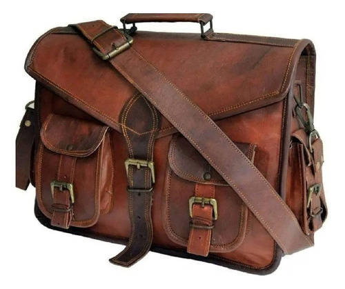 Bolso De Mensajero De Cuero Real Para Laptop Métrico Nombr