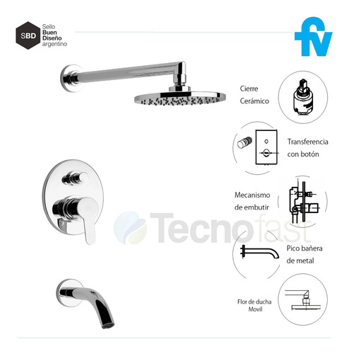 Griferia Duchador Fv Puelo Monocomando 0106/b5 Ducha Baño