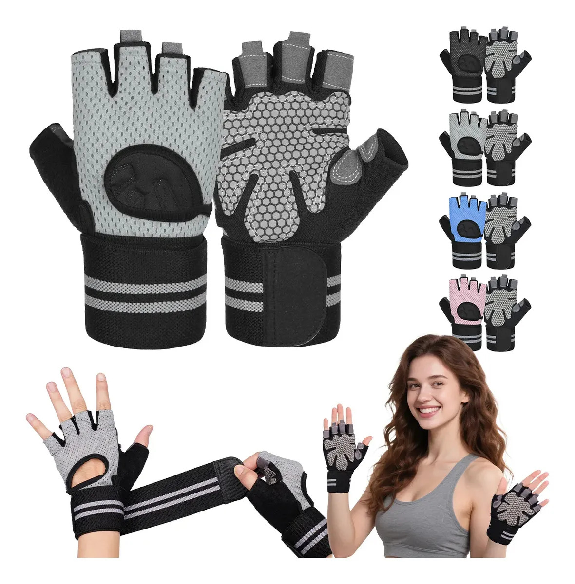 Guantes Para Gym Pesas Deportivos Muñequeras Mujer Y Hombre Gris S