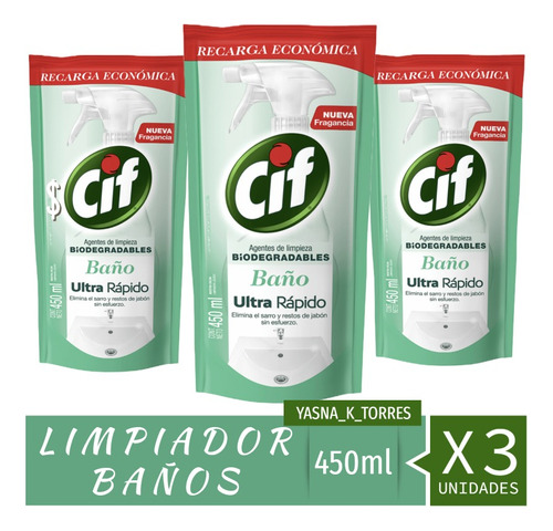 Cif Limpiador Y Baño Recarga 450ml Oferta X 3 Unidades