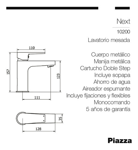 Imagen 2 de 4 de Griferia Mocomando Baño Piazza Next Lavatorio Bidet Bañera