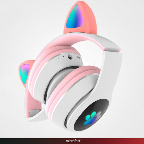 Auriculares Headset Bluetooth Oreja Luz Led Gato Micrófono