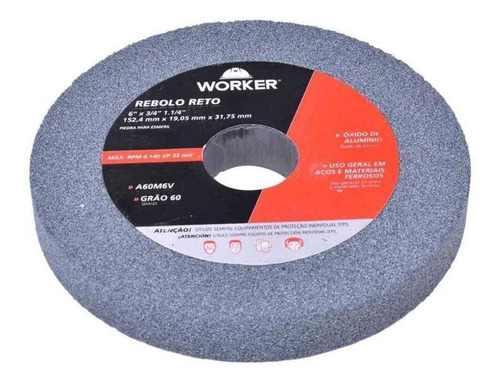 Rebolo Uso Geral 6''x3/4''x1.1/4'' Fino - Worker Cor Cinza