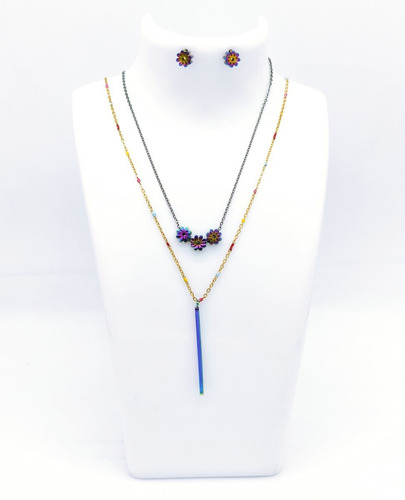 Conjunto De Collar Doble Y Aros Tornasol