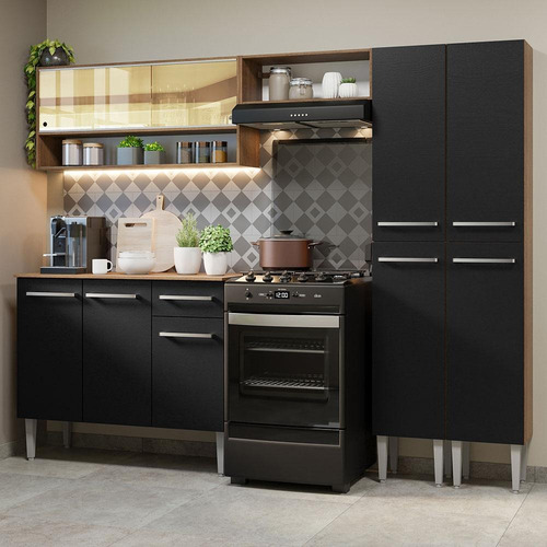 Mueble de cocina completo 229 cm Rp Emilly Madesa 04, color rústico/negro