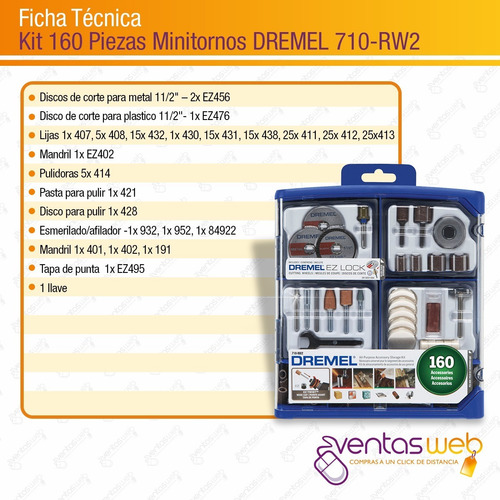 Imagen 8 de 9 de Kit 160 Piezas Accesorios Dremel Set 710 Rw2 En Estuche