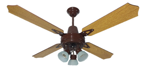 Ventilador De Techo Marrón Con Palas Madera Spot De 3 Luces