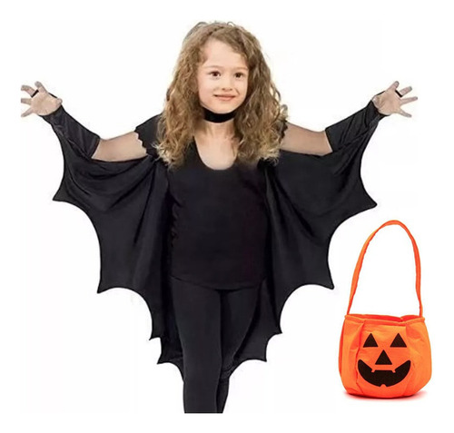 Capa Halloween, Capa En Forma Murciélago Unida Negra, Niños