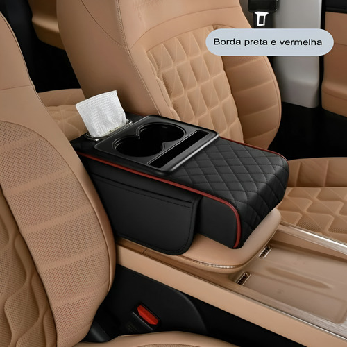 Almofada Apoio De Braço Para Carro Com 2 Porta Copos Console