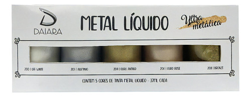 Tinta Metalica Líquido Daiara Com 5 Cores - 37ml Cor 200 Off Wite; 201 Alumínio; 204 Ouro Antigo; 206 Ouro Rose; 208 Bronze