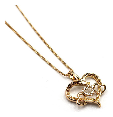 Cadena Collar Dije Corazón Baño En Oro Rosa 45cm Heart