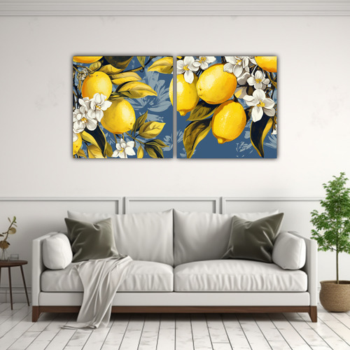 160x80cm Cuadro Dibujo Limonero Ambiente Neonoir Flores