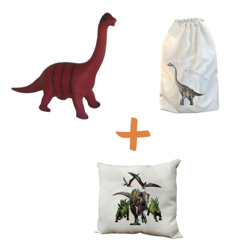 Dinosaurio Apatosaurus Dino De Goma + Bolsa + Almohadon Sub