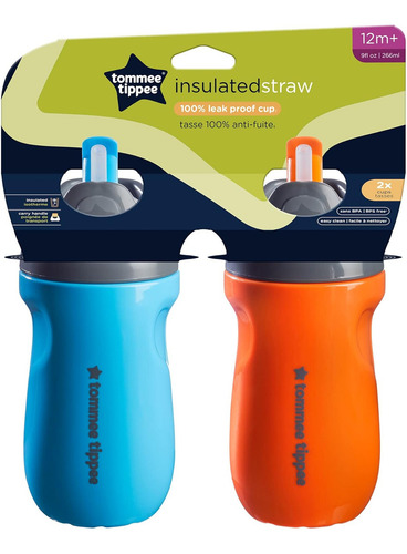 Vaso Entrenador Antiderrames Tommee Tippee 2 Pzas Insulated Color Naranja Y Verde Agua Insulated Straw