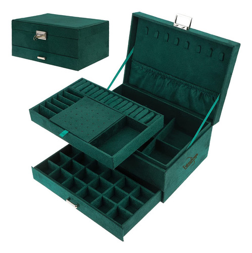 Joyero Organizador De Joyas 2 Niveles Con Cajon Y Llave