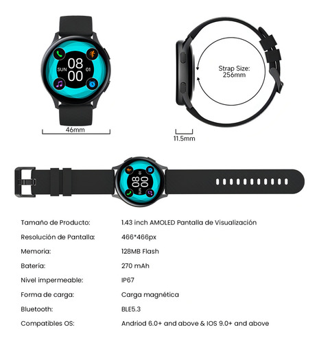 Imiki Kw66 Pro Smartwatch 1.43 Amoled Llamada Bluetooth 5.3