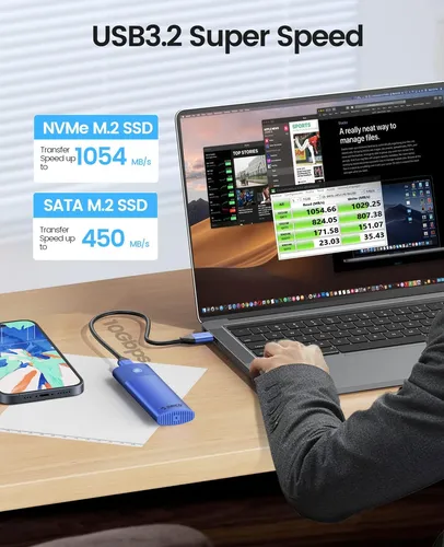 Adaptador De Caja Ssd Orico M.2 Nvme Sata Usb-c 10 Gbps